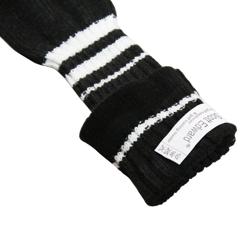 Scott Edward Black White Stripes Golf Headcover Set of 5 PCS, Driver Wood Cover *1, Fairway Wood Cover *2, Hybrid Cover * 2, with Rotating Number Tags. - Image 5
